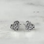 Heart Stud Earrings Hand Hammered In Sterling Silver, thumbnail 1 of 3