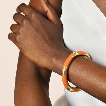 Stainless Steel Enamel Orange Bangle Bracelet In Gold, 4 of 4