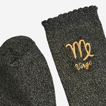 Women's Glitter Socks Black Gold Zodiac Virgo, 4 of 5