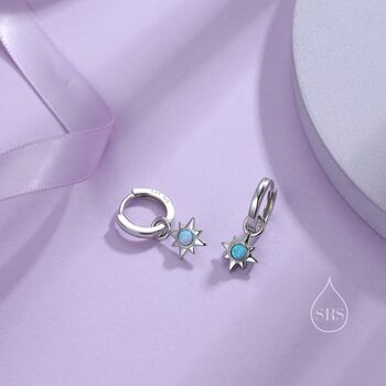 Opal Starburst Huggie Hoop Earrings In Sterling Silver, 3 of 11