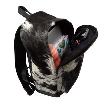Natural Cowhide Leather Backpack In Black And White, 6 of 9