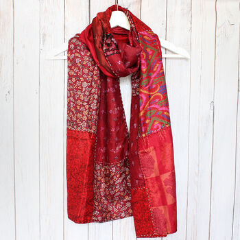 Kantha Handstitched Upcycled Silk Scarf, 3 of 8