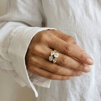 Teardrop Diamond Crossover Ring Gold, 4 of 10