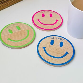 Personalised Smiley Face Wooden Coaster, 3 of 6
