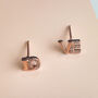 Rose Gold Colour Sterling Silver Love Stud Earrings, thumbnail 2 of 4