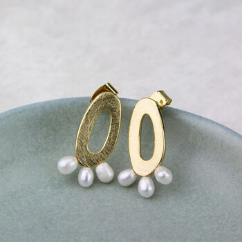 Gold Stud Earrings Freshwater Pearls, 3 of 4