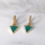 'The Triangle' Green Onyx Hoop Gold Plated Earrings, thumbnail 2 of 6