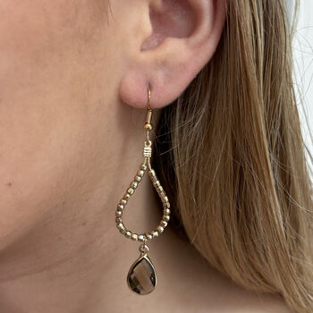 Gold Coloured Bead And Cream Opal Statement Earrings, 3 of 4