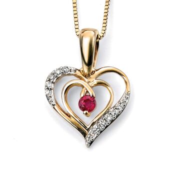 9ct Gold Diamond Set Heart Pendant Necklace With Ruby, 2 of 3