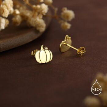 Sterling Silver Tiny Pumpkin Stud Earrings, 4 of 12