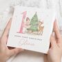 Personalised Baby Girl First Christmas Reindeer Card, thumbnail 1 of 7