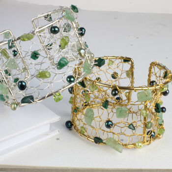 Beaded Cuff Bracelet With Pearl And Gemstones, 5 of 9