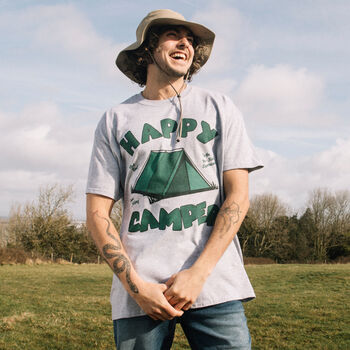 Happy Camper Men's Slogan T Shirt, 3 of 5