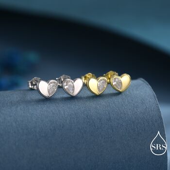 Cz Heart Stud Earrings In Sterling Silver, 3 of 12