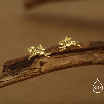Tiny Leaping Hare Screw Back Earrings In Sterling Silver, 4 of 11