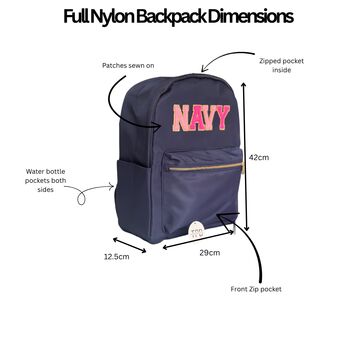 Personalised Nylon Backpack With Patch Letters And Motifs With Gold Outline, 2 of 12