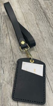 Personalised Black Leather ID Holder And Lanyard, 3 of 12