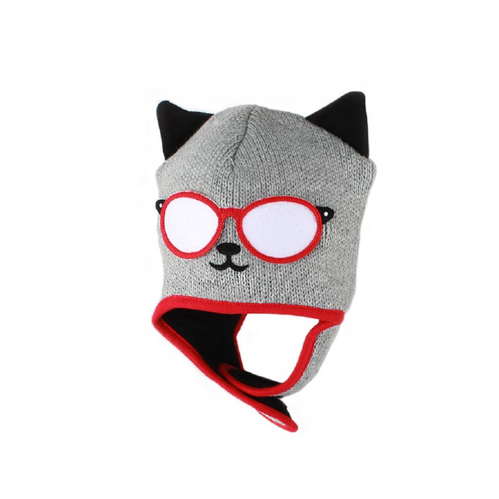 Knitted Kitty Cat Hat In Red And Grey, 1 of 3