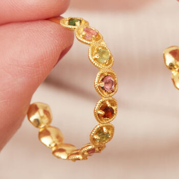 Watermelon Tourmaline Textured Gold Vermeil Hoops, 6 of 10