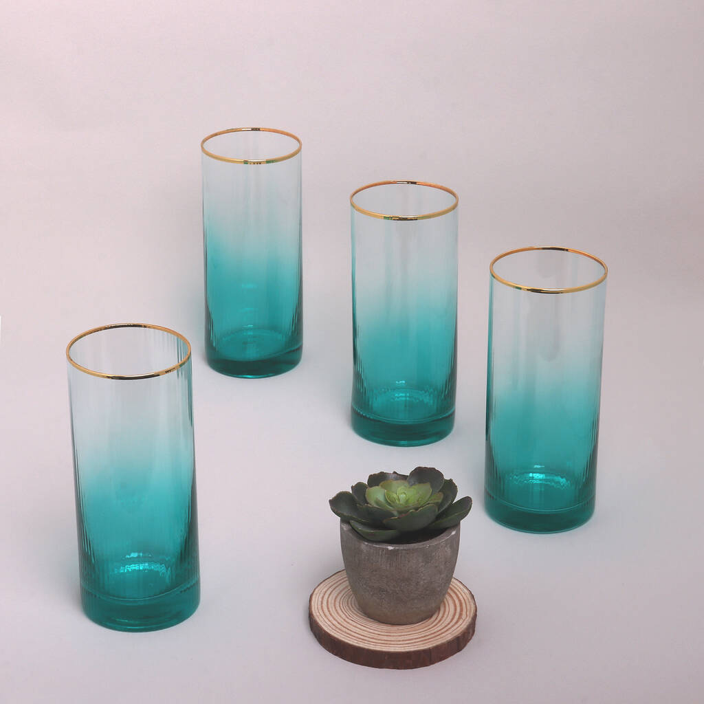 G Decor Set Of Four Ocean Ribbed Ombre Tumbler Glasses, 1 of 5