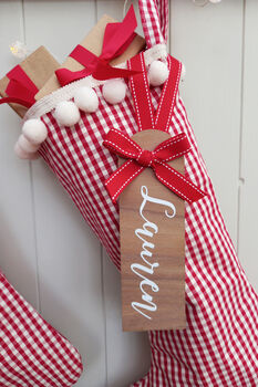 Personalised Red Check Gingham Christmas Santa Stocking, 4 of 9