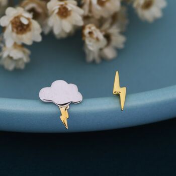 Mismatched Cloud And Lightning Bolt Stud Earrings, 3 of 9