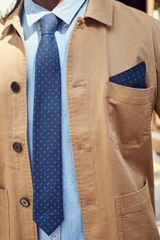 Mens Navy And Green Geometric Print Pocket Square, 3 of 6