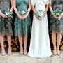 Bespoke Lace Bridesmaid Dresses In Green And Gold, thumbnail 1 of 6