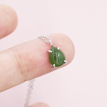 Sterling Silver Genuine Jade Stone Pear Necklace, 4 of 12