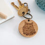 Personalised Fluffy Cat Solid Oak Keyring, thumbnail 1 of 4