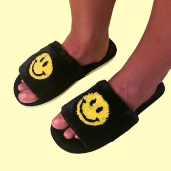 Happy Face Slippers Black, 4 of 8