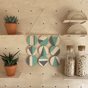 Mint And Grey Geometric Bright Pastel Wall Hanging Art, 3 of 5