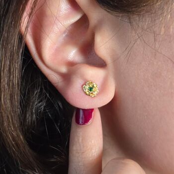 Emerald May Hawthorn Gold Plated Stud Earrings, 3 of 5