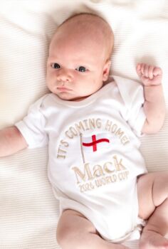 It's Coming Home! Personalised Embroidered World Cup Football Babygro, 3 of 4