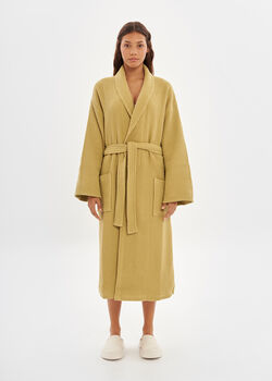 Mustard Unisex 100% Cotton Waffle Bathrobe, 3 of 3