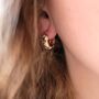 White Daisy Flower 18ct Gold Plated Huggie Hoop Earrings, thumbnail 5 of 6