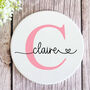 Customisable Pink Porcelain Initial And Name Coaster Gift, thumbnail 1 of 2