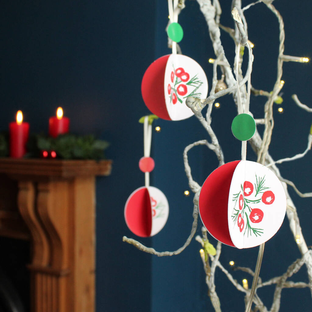 Christmas Paper Bauble Kit Set Of Six Red Green, 1 of 9