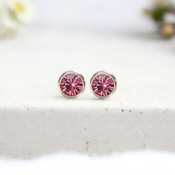 Sterling Silver October Tourmaline Birthstone Stud Earrings, 3 of 9