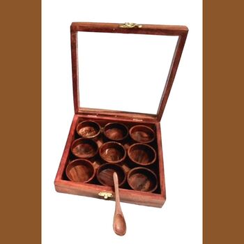 Wooden Handcrafted Round Spice Box Nine Compartments, 2 of 3