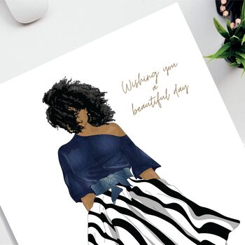 Stripe A Pose Black Girl Art Print, 2 of 3