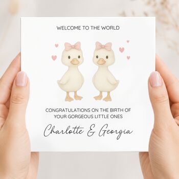 Neutral New Baby Twins Card, Goose New Baby Card, Girl Or Boy, 2 of 5