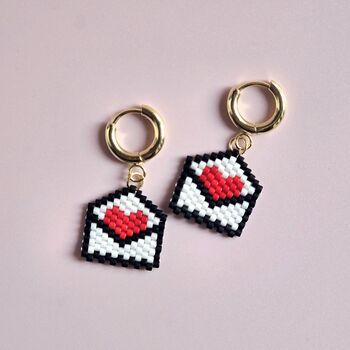 18ct Gold Plated Love Letter Bead Huggie Hoop Earrings, 2 of 5