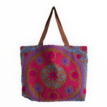 Embroidered Suzani Shoulder Bag In Brown, 4 of 11