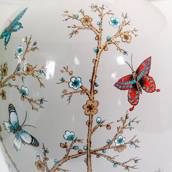 Grey Red Blue Butterfly Pattern Oriental Ceramic Lamp, 9 of 10