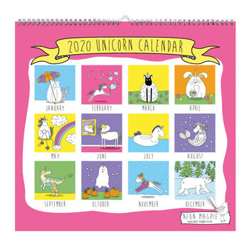 2020 Unicorn Calendar By Neon Magpie | notonthehighstreet.com