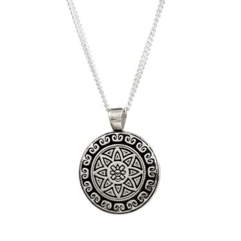 Aztec Ollin Travel Mandala Silver Necklace, 9 of 11