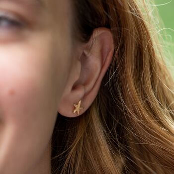 Silver And Gold Plated Starfish Duo Stud Earring Set, 2 of 4
