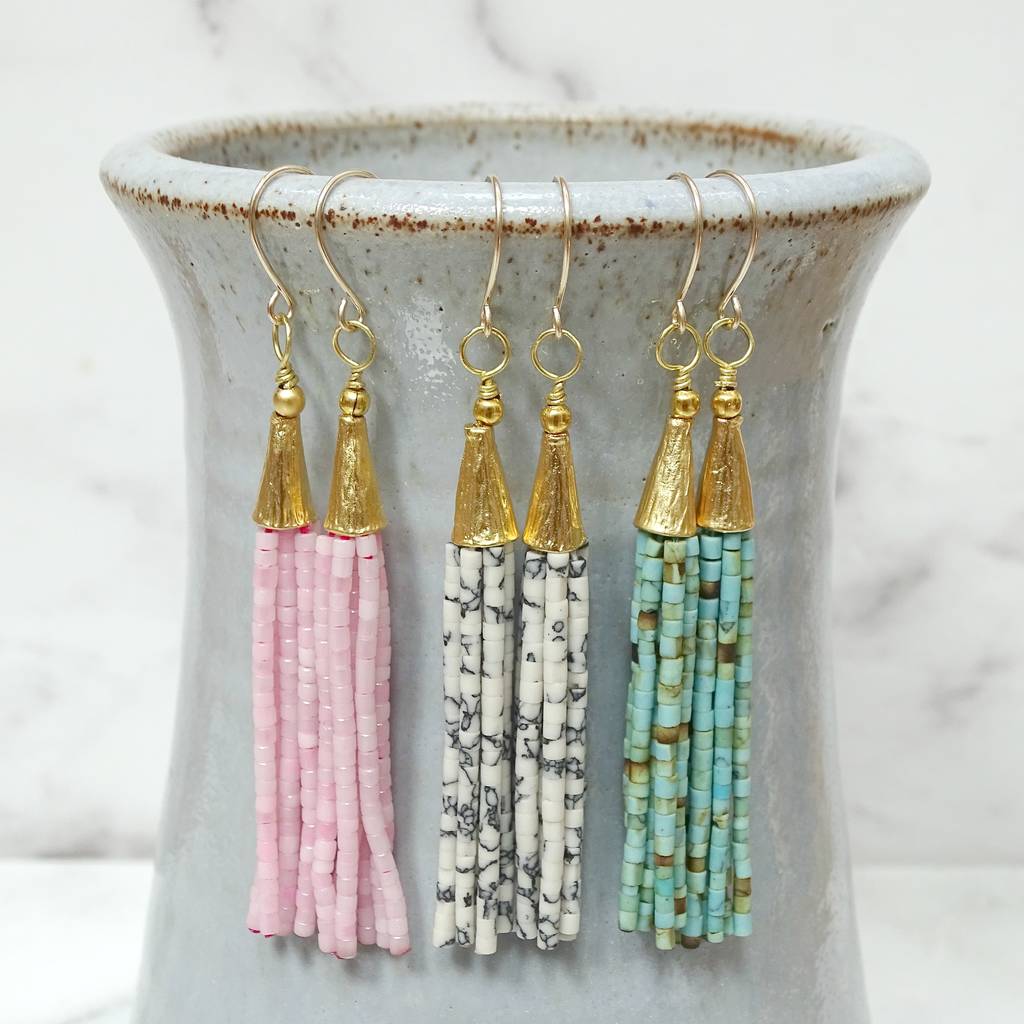 Marble Bead Tassel Earrings By Magpie Living