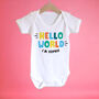 Hello World Gender Neutral Slogan Baby Outfit, thumbnail 1 of 6